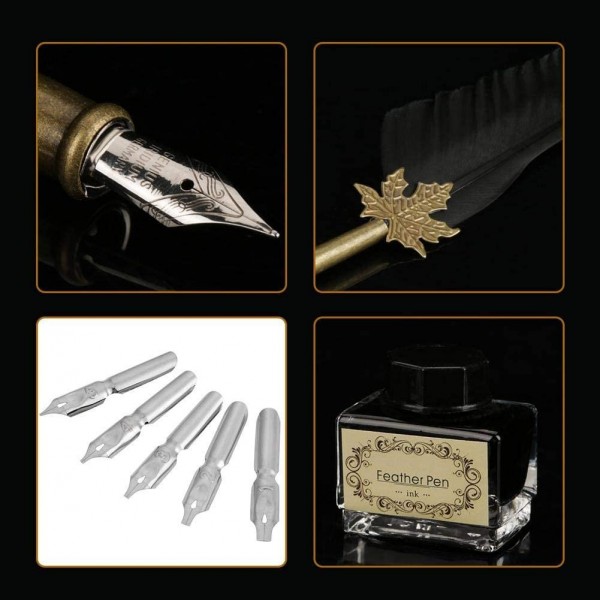 European Style Retro Feather Pen Gift Box Set - Duke Rotating Wheel Style Feather Pen