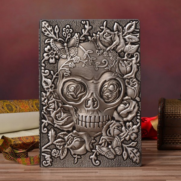 3D Skull Vintage Leather Journal Writing Notebook