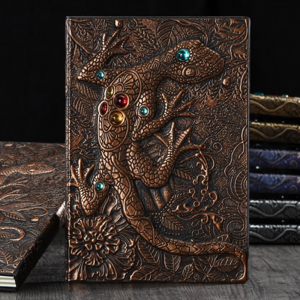 3D Gecko Vintage Leather Journal Writing Notebook