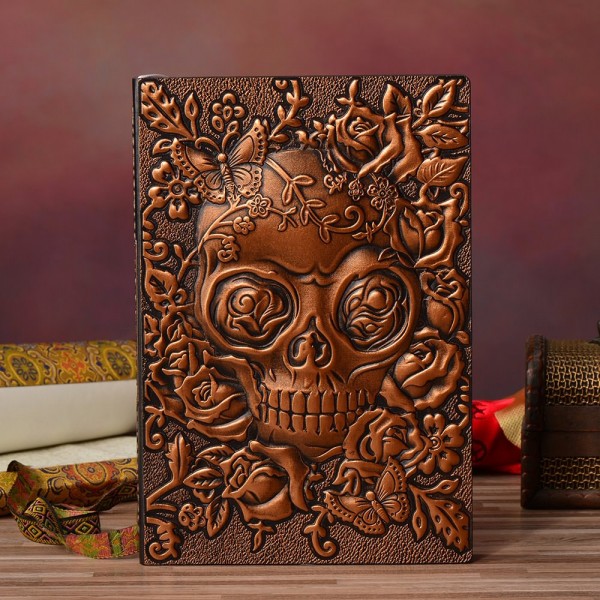 3D Skull Vintage Leather Journal Writing Notebook