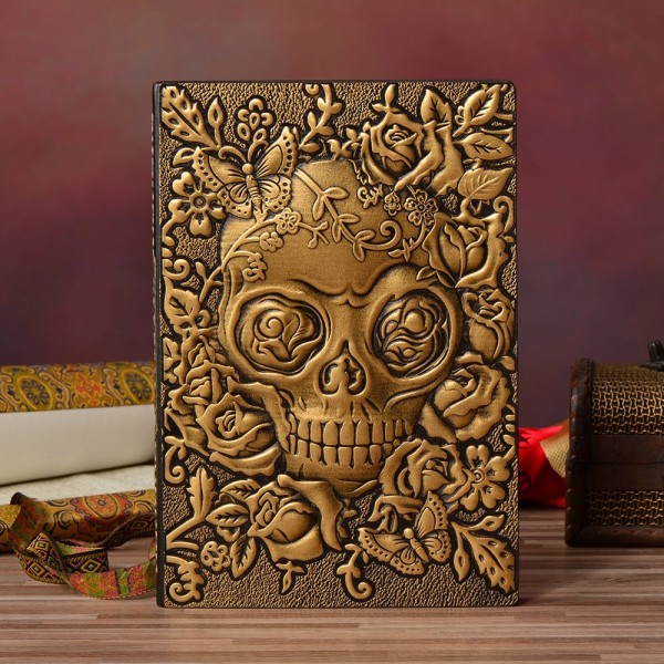 3D Skull Vintage Leather Journal Writing Notebook