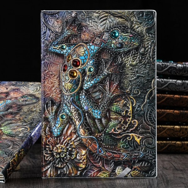 3D Gecko Vintage Leather Journal Writing Notebook