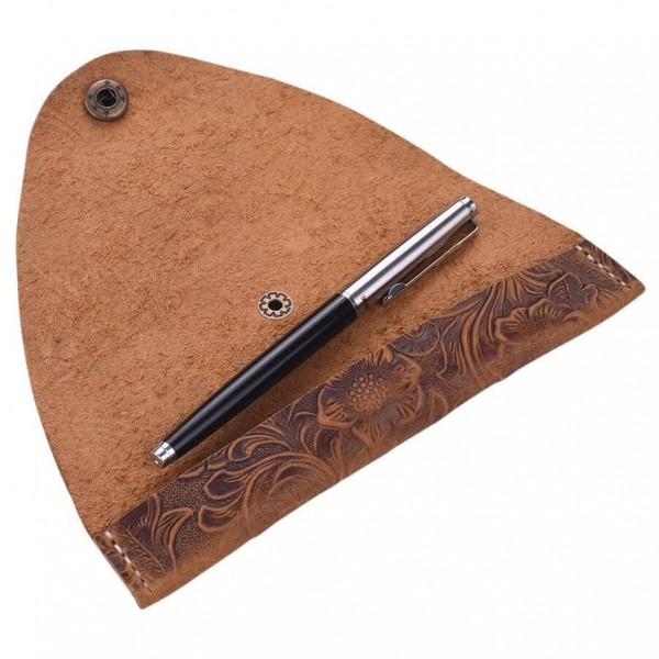 Vintage Handmade Retro Pen Case Holder - 100% Cowhide Full Grain Leather
