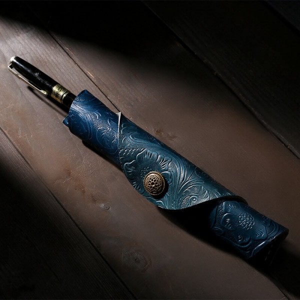 Vintage Handmade Retro Pen Case Holder - 100% Cowhide Full Grain Leather