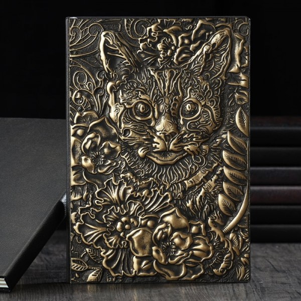 3D Cat Vintage Leather Journal Writing Notebook