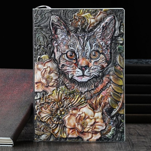 3D Cat Vintage Leather Journal Writing Notebook