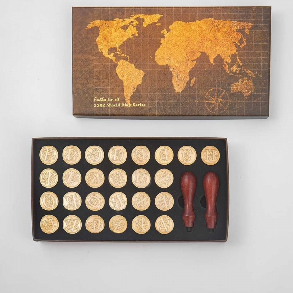 Fancy Letters Wax Seal Stamp - 26 Letters with Map Gift Box