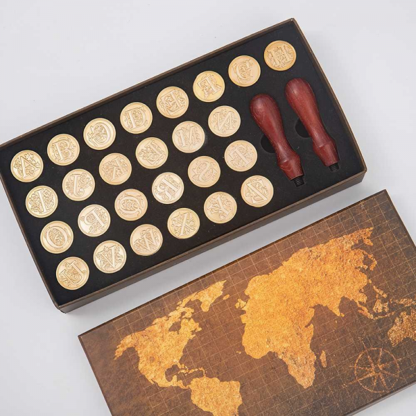 Fancy Letters Wax Seal Stamp - 26 Letters with Map Gift Box