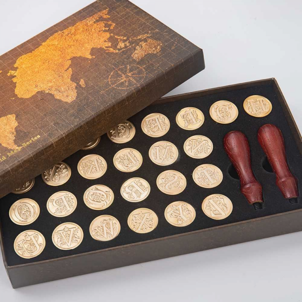 Fancy Letters Wax Seal Stamp - 26 Letters with Map Gift Box