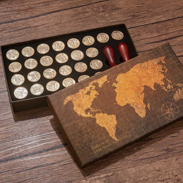 Fancy Letters Wax Seal Stamp - 26 Letters with Map Gift Box