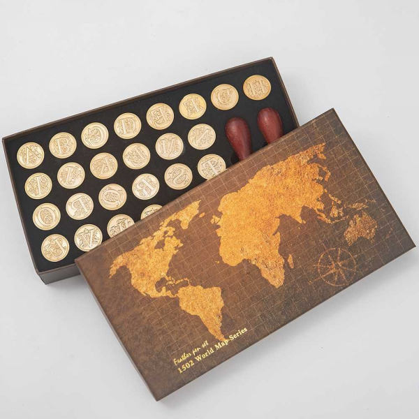 Fancy Letters Wax Seal Stamp - 26 Letters with Map Gift Box