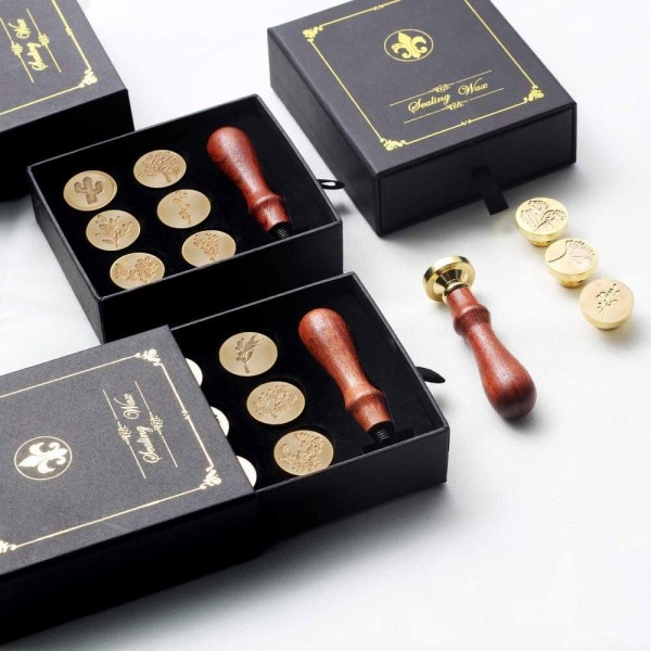 Wax Seal Stamp Set, Retro Wax Stamp Seals kit, Copper Seals+ Wooden Handle (Life Series)