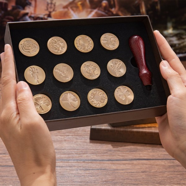 Wax Seal Stamp Set - 12 Stamps Plant Series with Map Gift Box