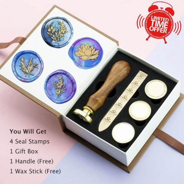 Wax Seal Stamp Set, 4 Pieces Sealing Wax Stamps - Flowers & Plants